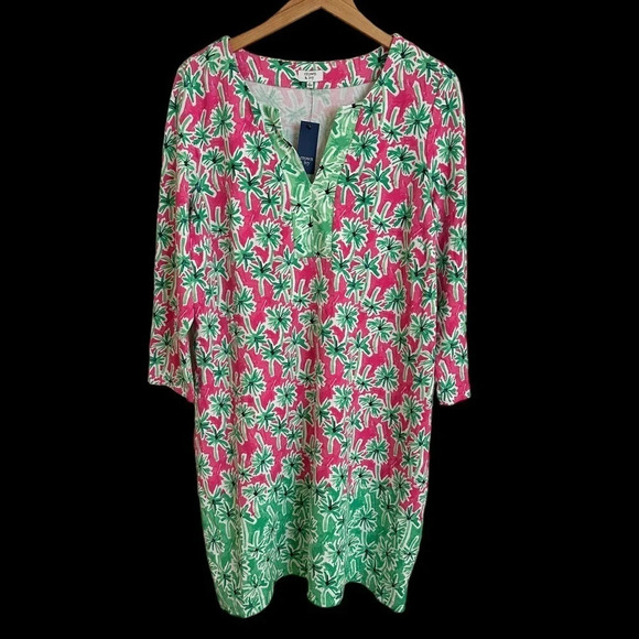 NWT Crown & Ivy Size XL V Neck Garden Party Palm Tree Knit Dress Pink Green New - Picture 1 of 5